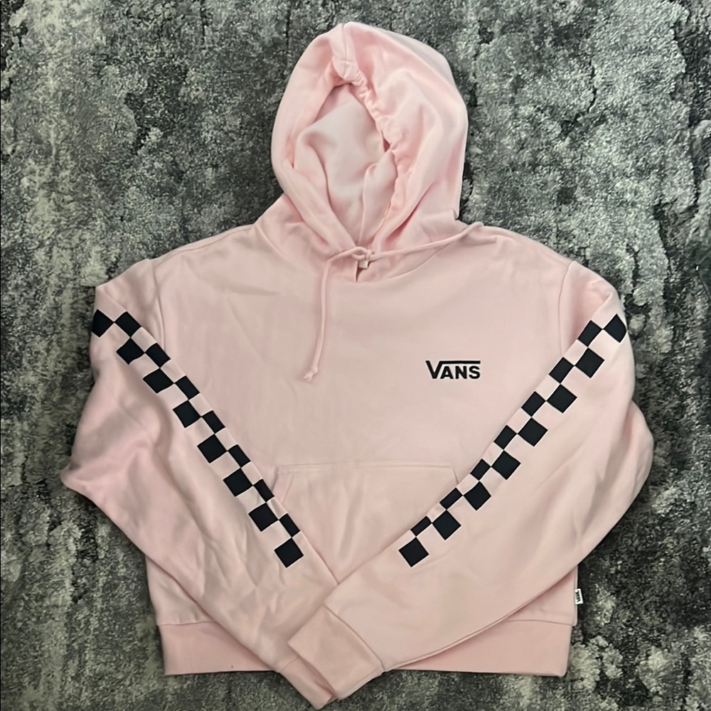 Vans New  Women’s Light Pink Hoodie with Black Checkered Sleeves